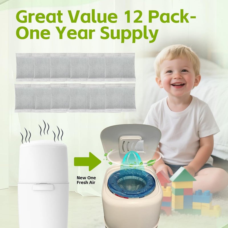 Gresource 12 Pack Diaper Pail Carbon Refill Filters–Premium Charcoal Odor Absorbers Deodorizer for Playtex Diaper Genie Complete and Expressions Pail –Ultimate Odor Control for Baby Nursery & More - Image 4